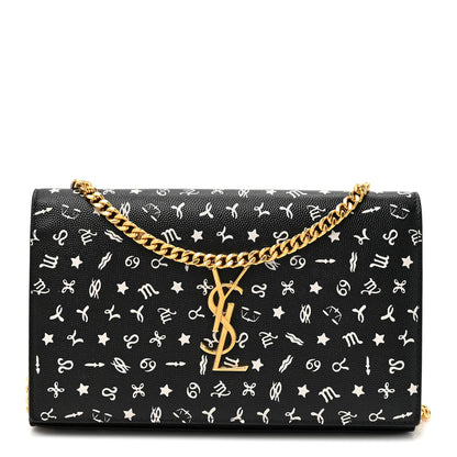 Saint Laurent Grain De Poudre Zodiac Print Small Monogram Kate Satchel Black Black 1 of 15