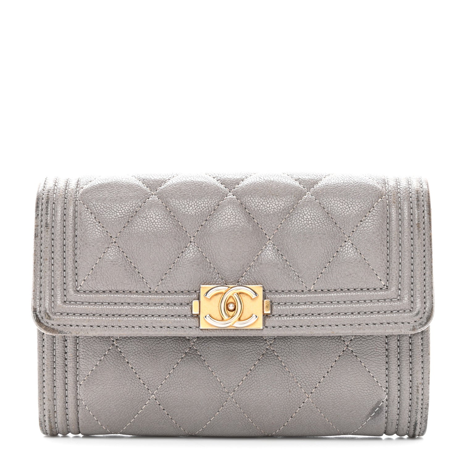 Chanel Caviar Quilted Medium Boy Flap Wallet Grey 1 of 11