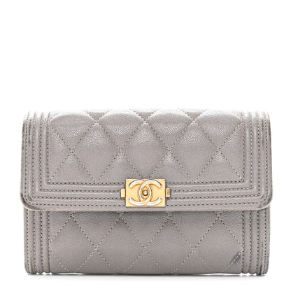 Chanel Caviar Quilted Medium Boy Flap Wallet Grey 1 of 11