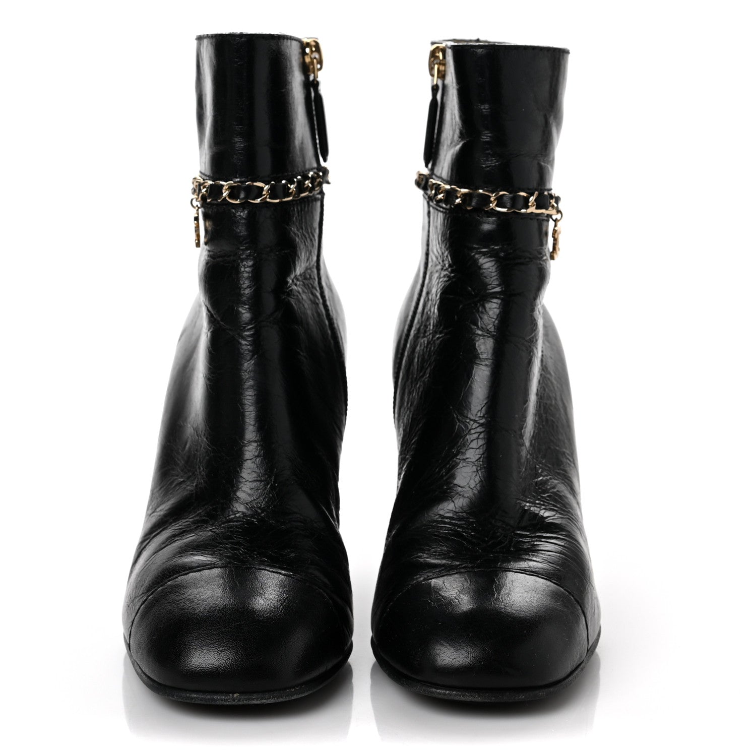 Chanel Crackled Calfskin CC Short Boots 37 Black 3 of 7