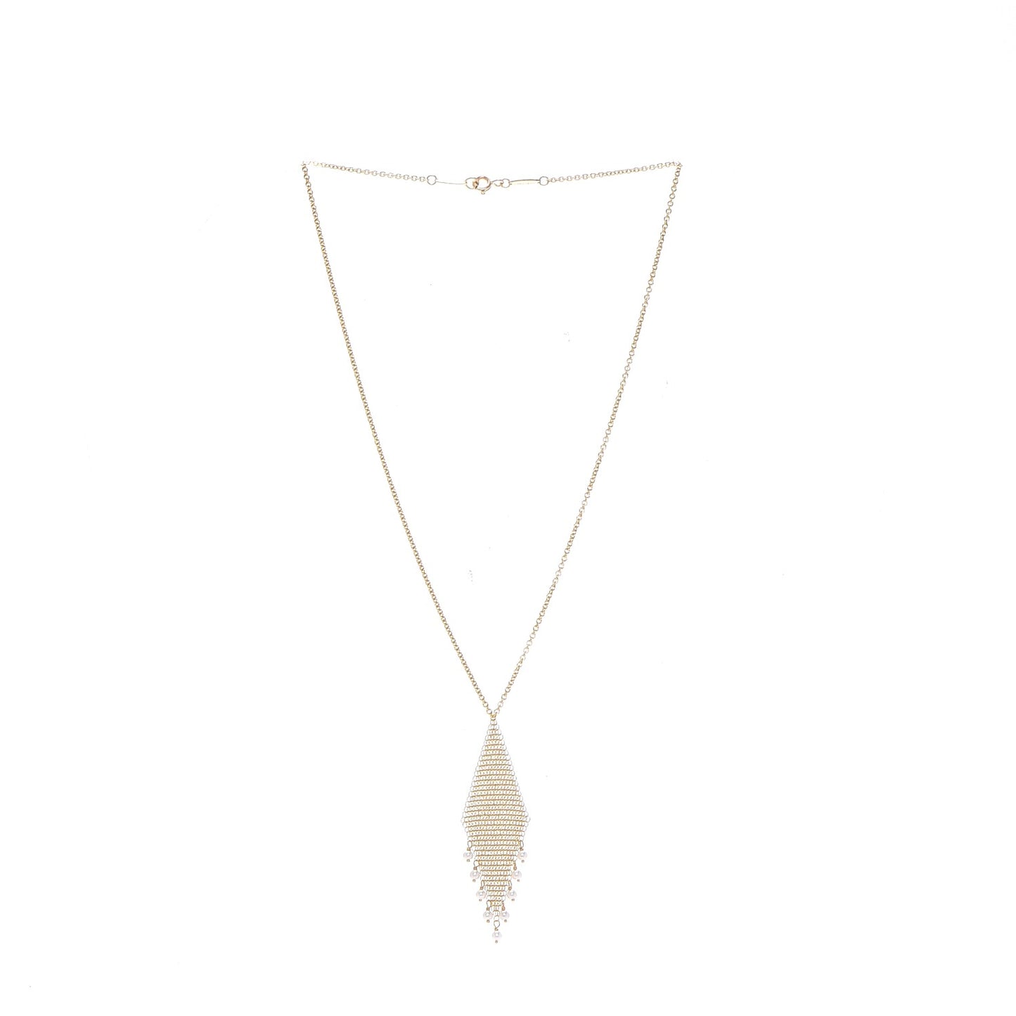 18K Yellow Gold Pearl Elsa Peretti Mesh Fringe Pendant Necklace