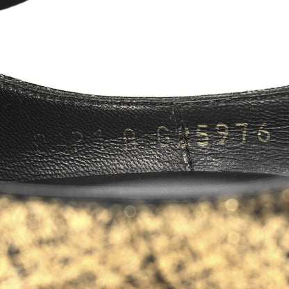 Chanel Metallic Snakeskin Studded CC T-Strap Wedges 37 Gold Black 7 of 11