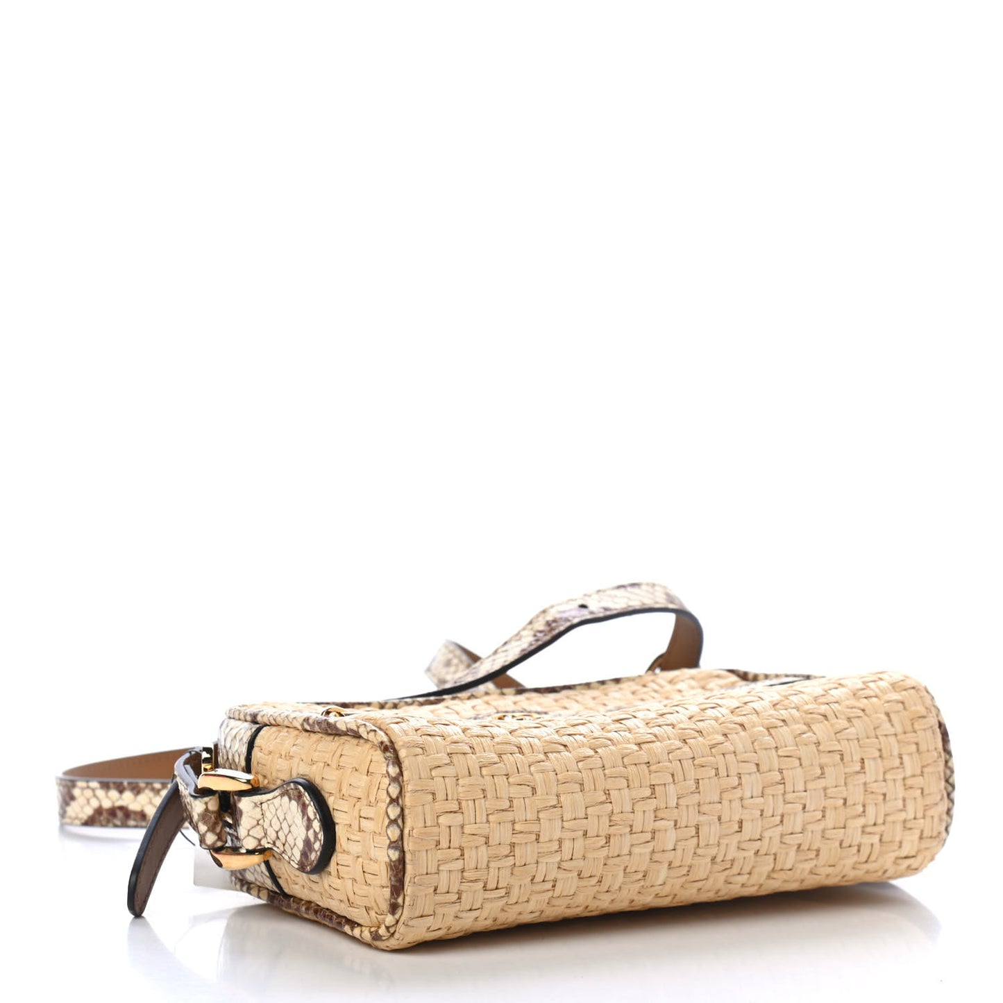 Raffia Elaphe Mini Ophidia Shoulder Bag Natural Cream Brown