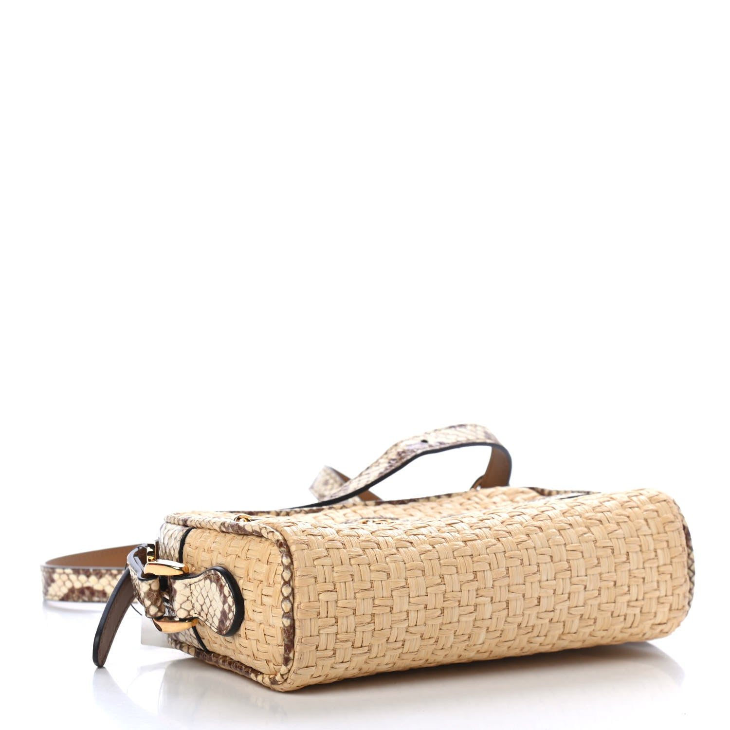 Gucci Raffia Elaphe Mini Ophidia Shoulder Bag Natural Cream Brown 3 of 4