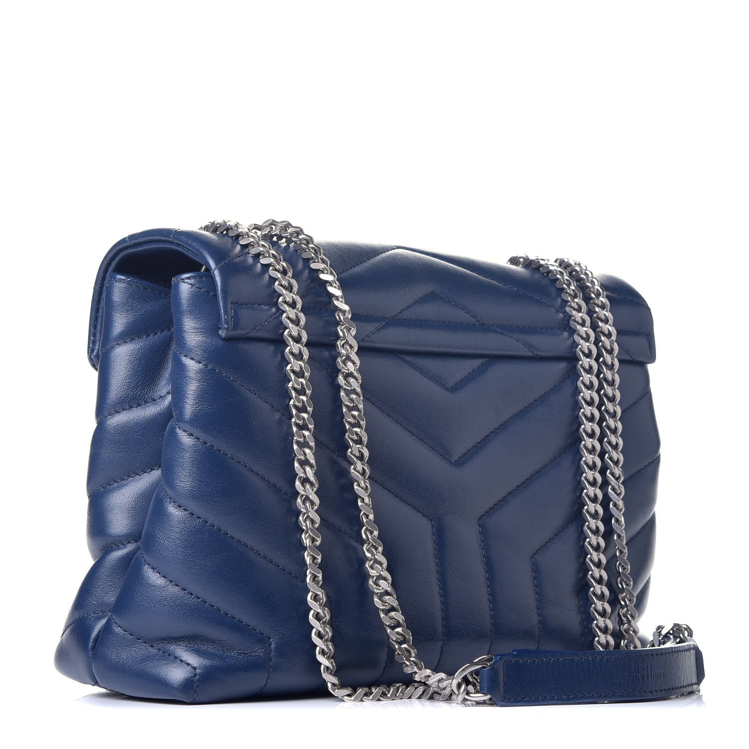 Saint Laurent Calfskin Y Quilted Monogram Small Loulou Chain Satchel Denim Blue 3 of 8
