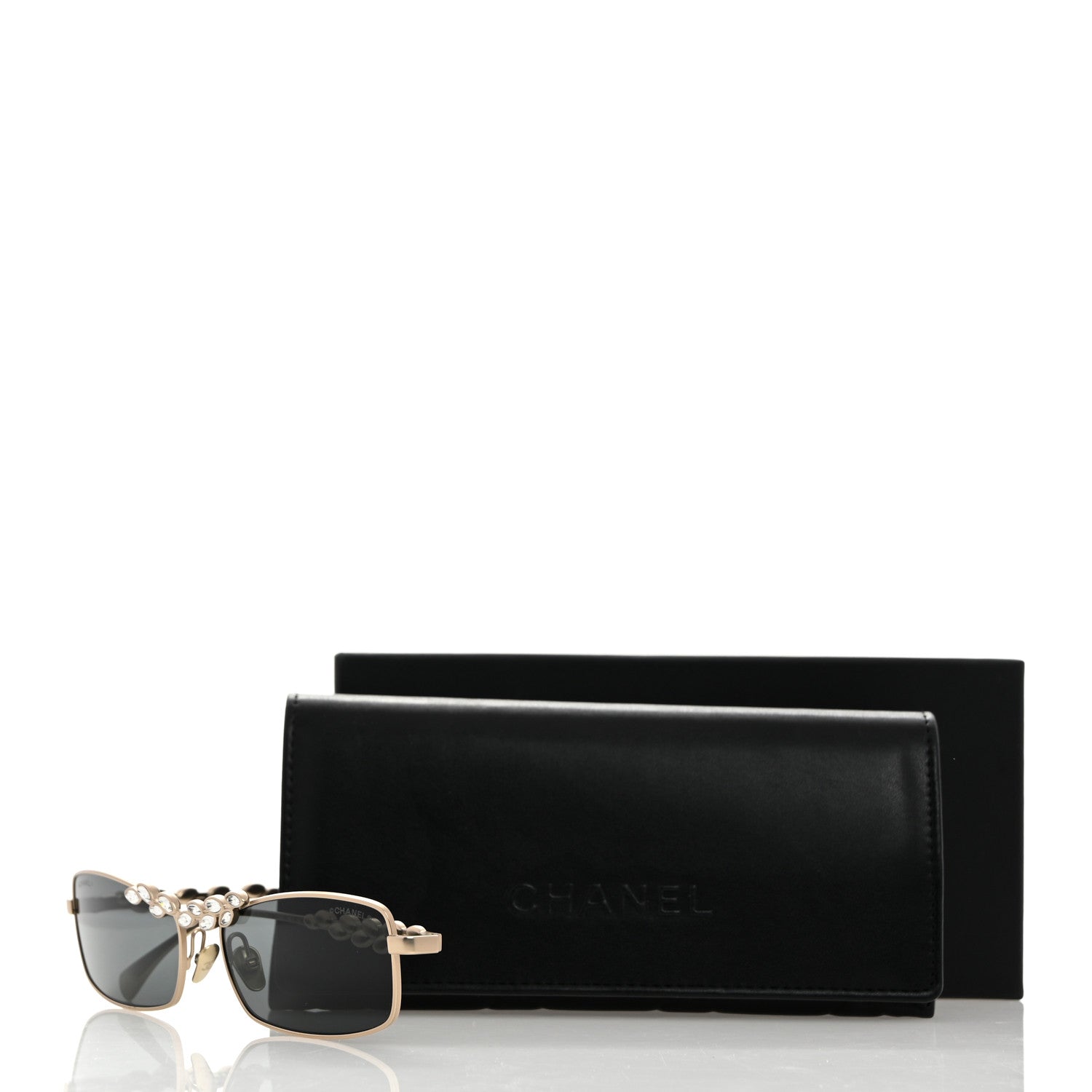 Chanel Metal Crystal Sparkling Wheat Rectangle Sunglasses 71584 Gold 8 of 8