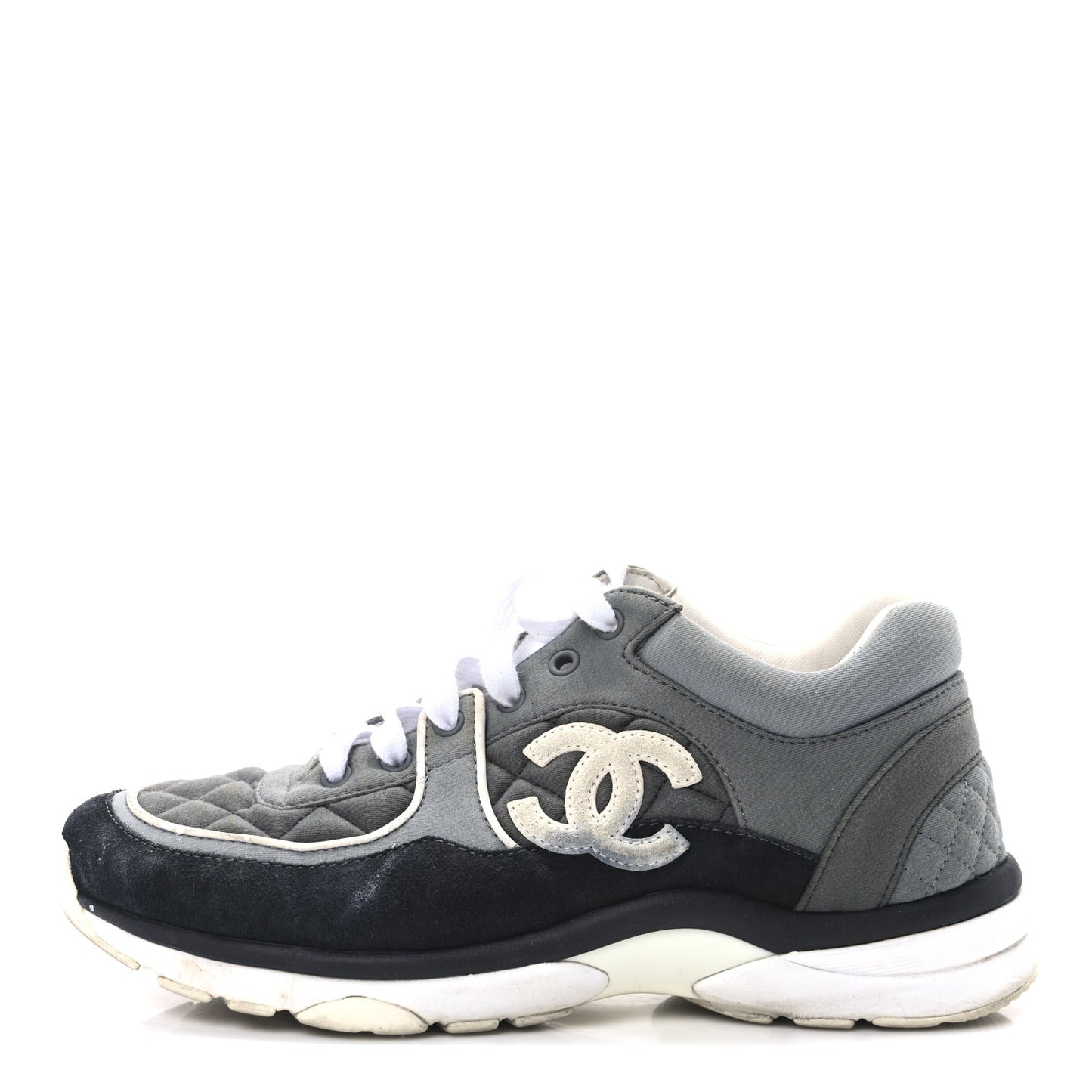 Fabric Suede Calfskin Quilted CC Sneakers 39 Dark Grey