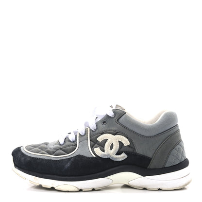 Chanel Fabric Suede Calfskin Quilted CC Sneakers 39 Dark Grey 1 of 8