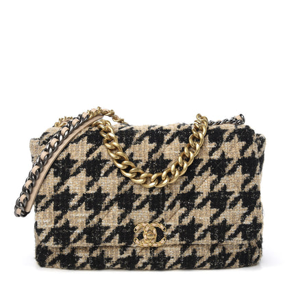 Chanel Tweed Maxi 19 Flap Beige Black 1 of 10