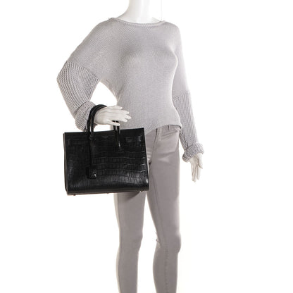 Saint Laurent Calfskin Crocodile Embossed Small Sac de Jour Bag Black 2 of 7