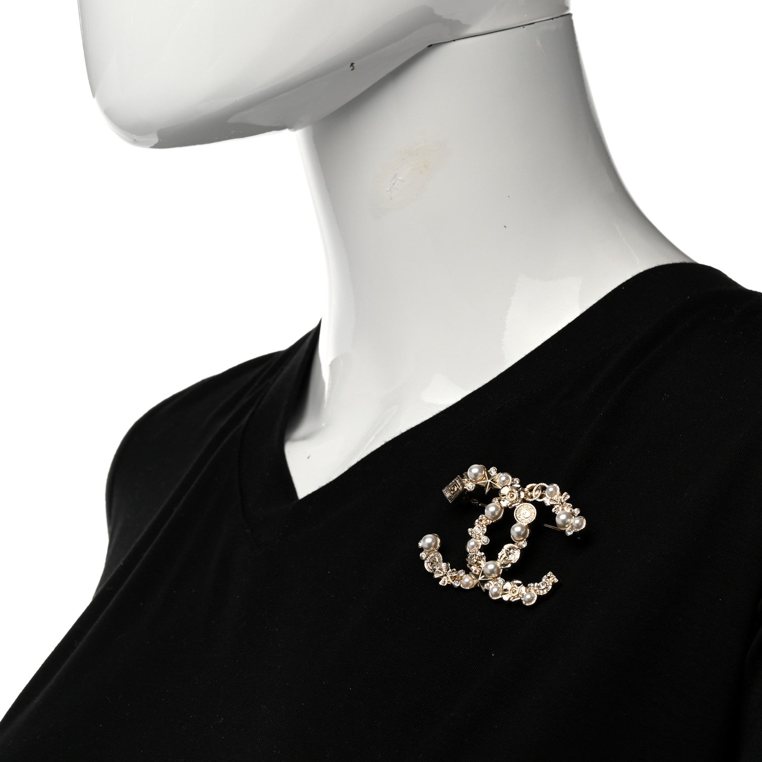 Chanel Crystal Pearl CC Charms Brooch Gold 2 of 5
