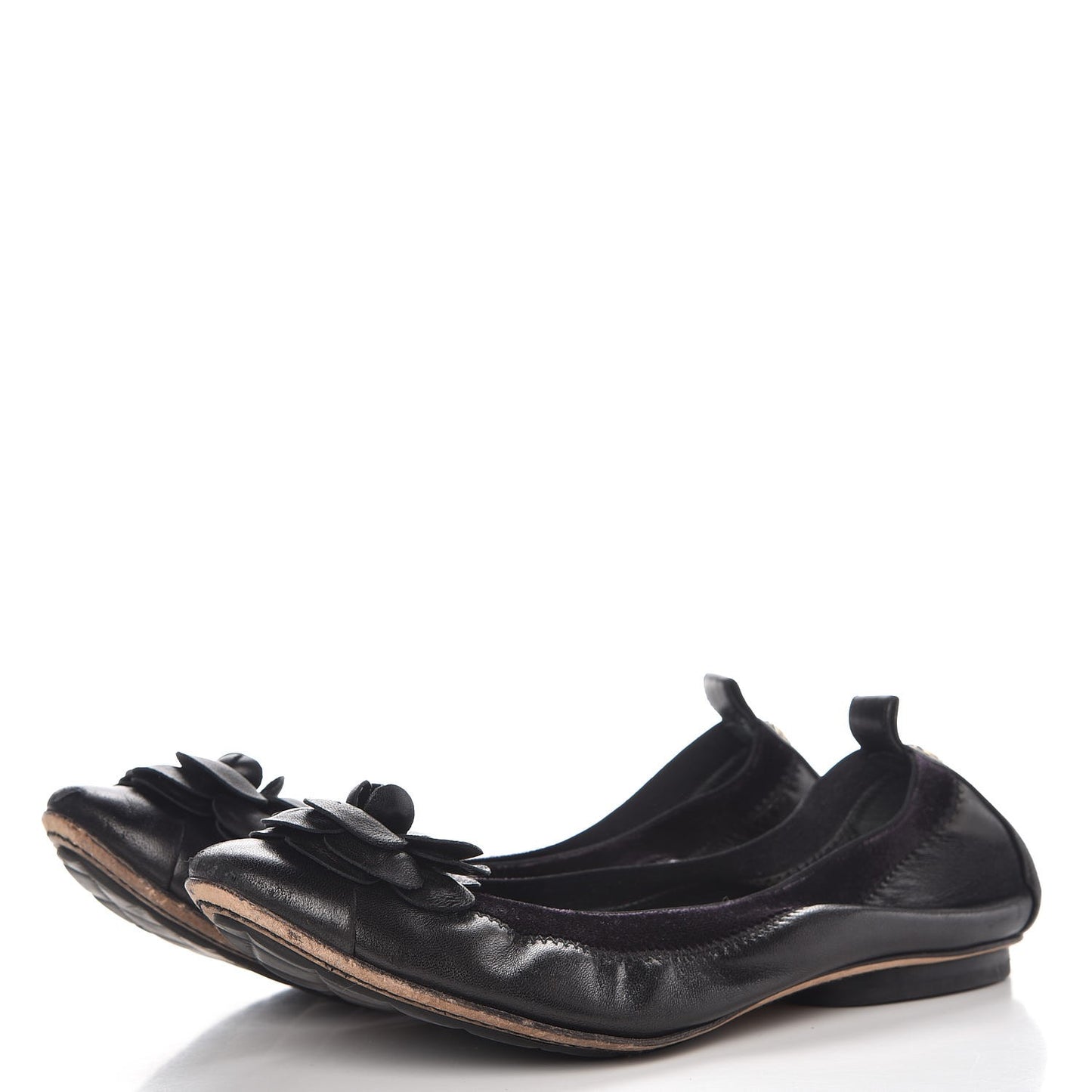 Lambskin Camellia Cap Toe Ballerina Flats 38 Black
