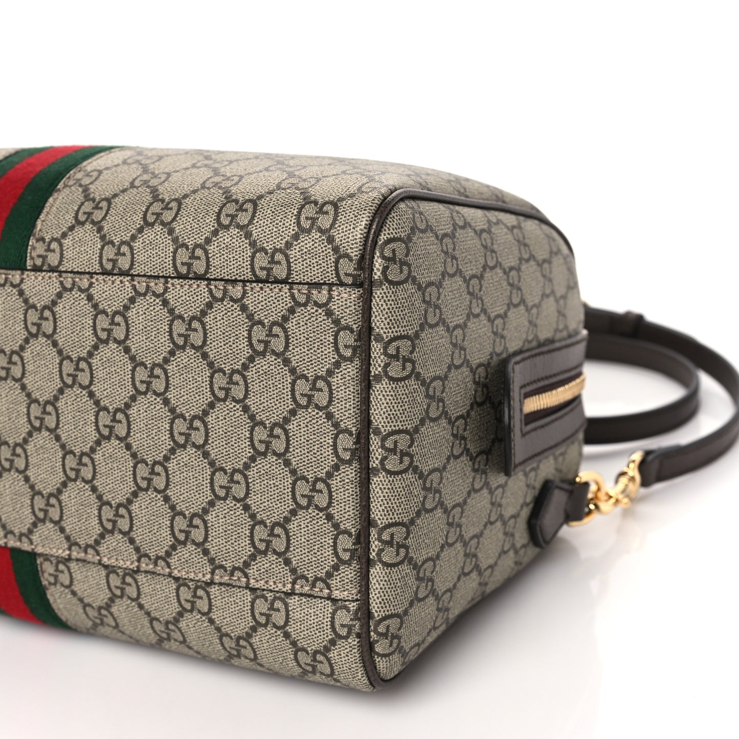 GG Supreme Monogram Web Medium Ophidia Top Handle Bag Beige Ebony