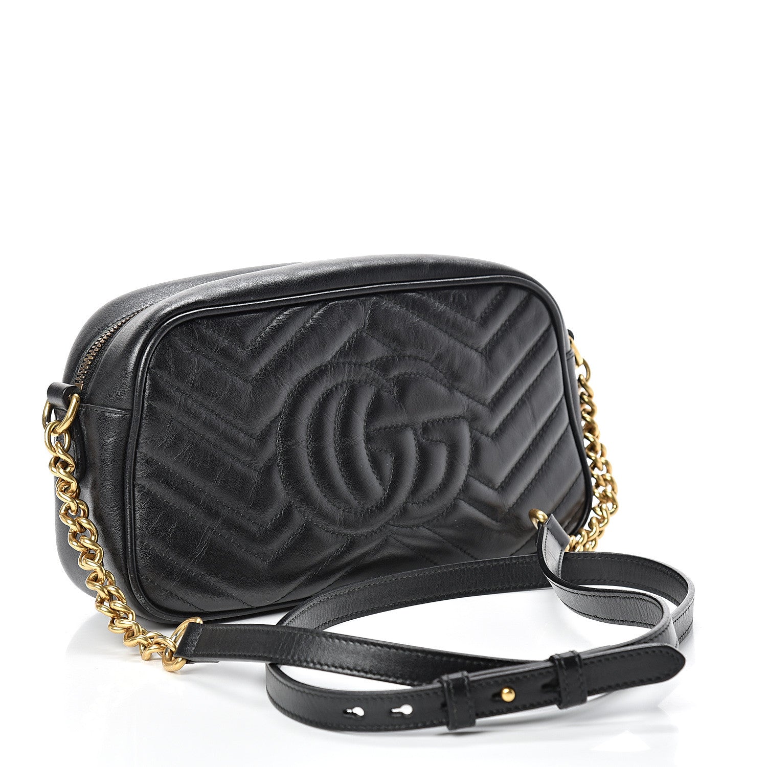 Gucci Calfskin Matelasse Small GG Marmont Chain Shoulder Bag Black 2 of 16