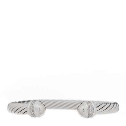 David Yurman Sterling Silver 18K White Gold Diamond 7mm Cable Classics Bracelet 1 of 3
