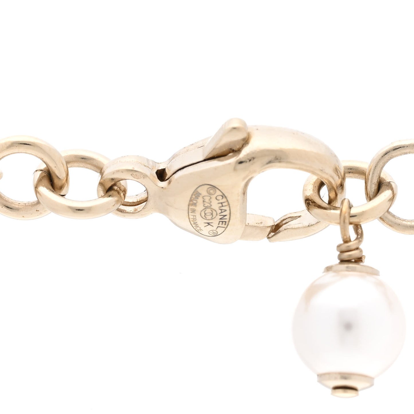 Pearl Crystal CC Flower Necklace Pearly White Light Gold