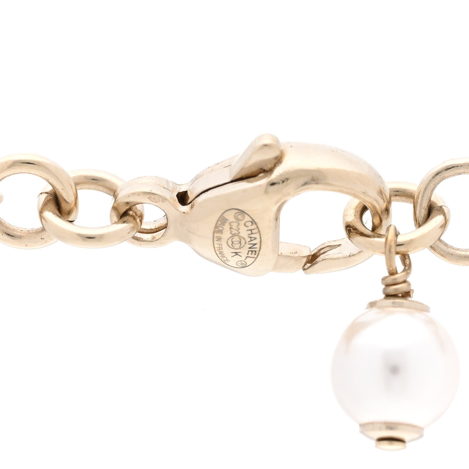 Chanel Pearl Crystal CC Flower Necklace Pearly White Light Gold 4 of 5
