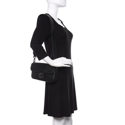 Fendi Vitello Dolce Lace Up Baguette Black 2 of 9