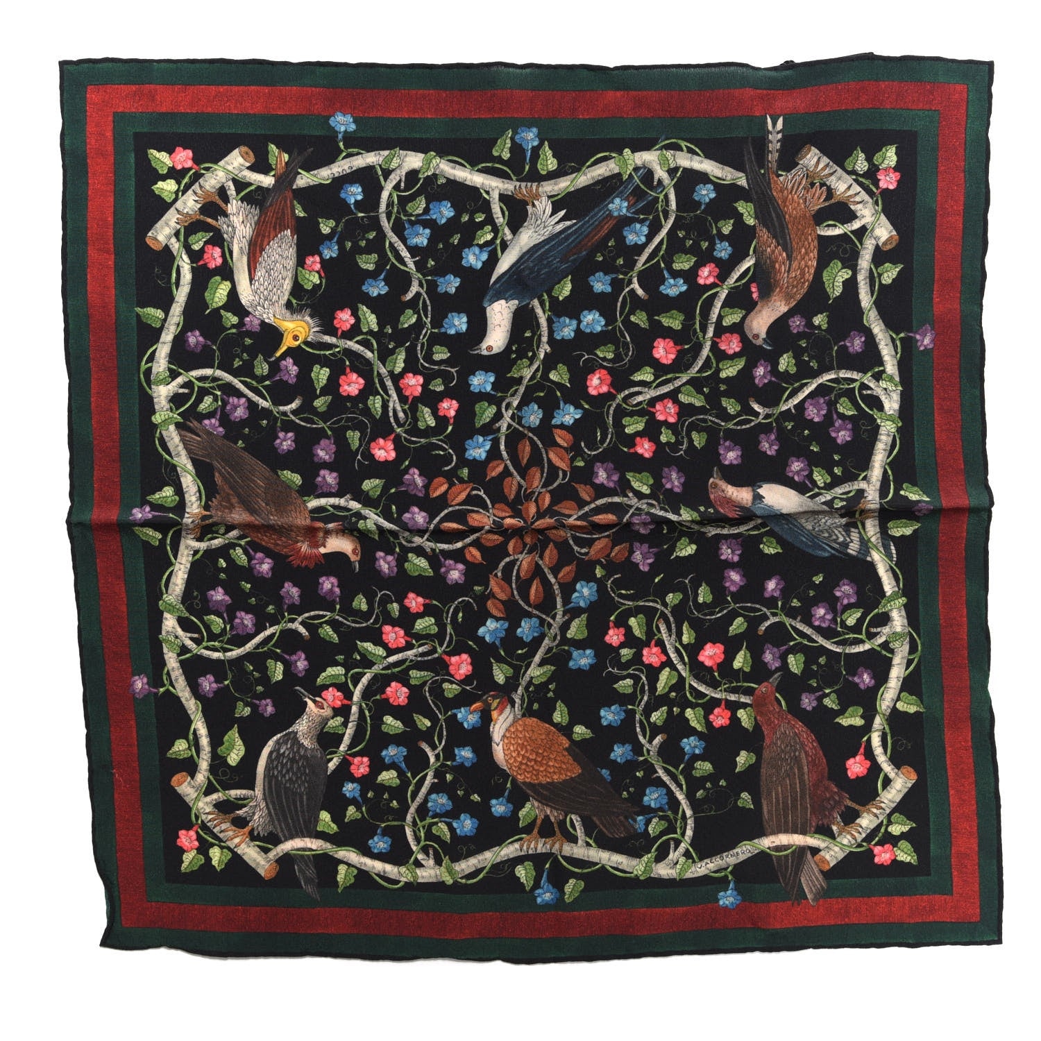 Gucci Silk Floral Condor Square Handkerchief Black 1 of 7