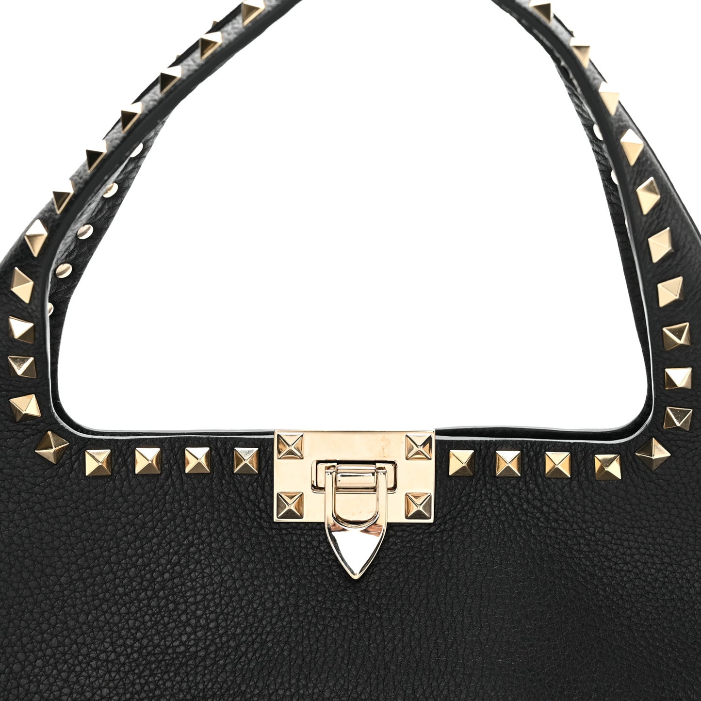 Pebbled Calfskin Small Rockstud Flip Lock Hobo Black