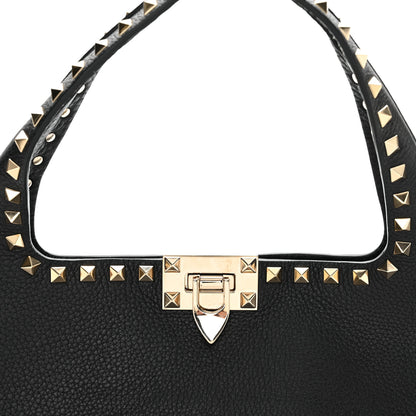Valentino Garavani Pebbled Calfskin Small Rockstud Flip Lock Hobo Black 7 of 9
