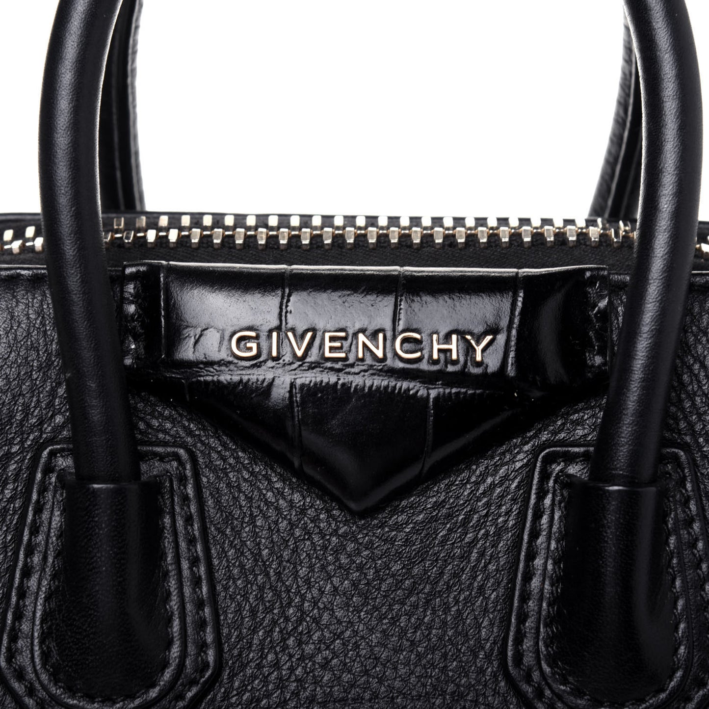 Calfskin Crocodile Embossed Mini Antigona Black