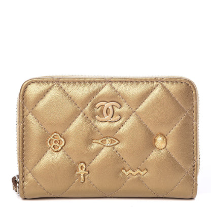 Chanel Metallic Lambskin Egyptian Amulet Zip Coin Purse Gold 1 of 10