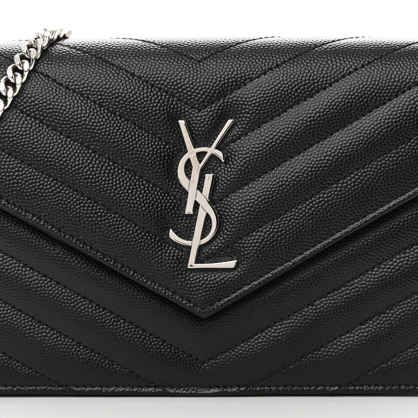 Grain De Poudre Matelasse Chevron Monogram Envelope Chain Wallet Black