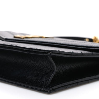 Saint Laurent Grain De Poudre Matelasse Chevron Monogram Envelope Chain Wallet Black 10 of 12