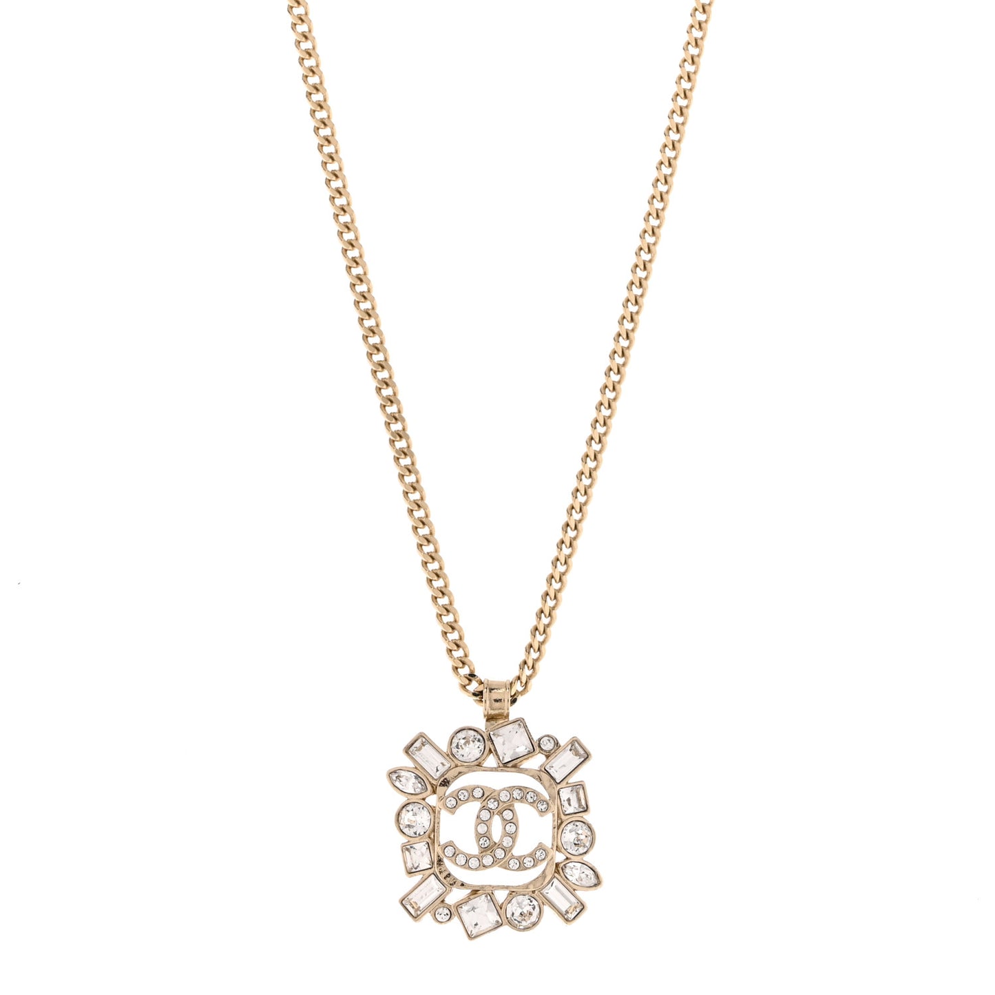 Crystal Baguette CC Necklace Gold