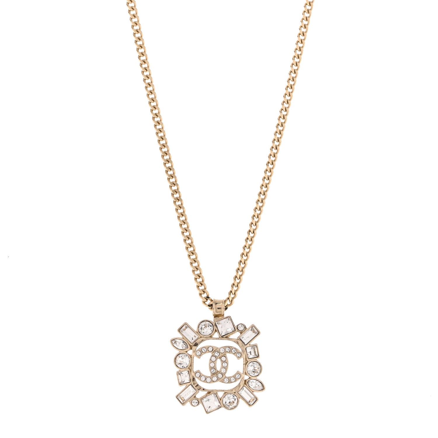 Chanel Crystal Baguette CC Necklace Gold 1 of 6