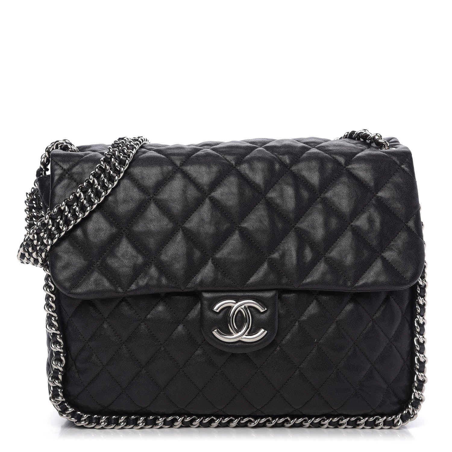 Chanel Washed Lambskin Quilted Maxi Chain Around Flap Black 1 of 10