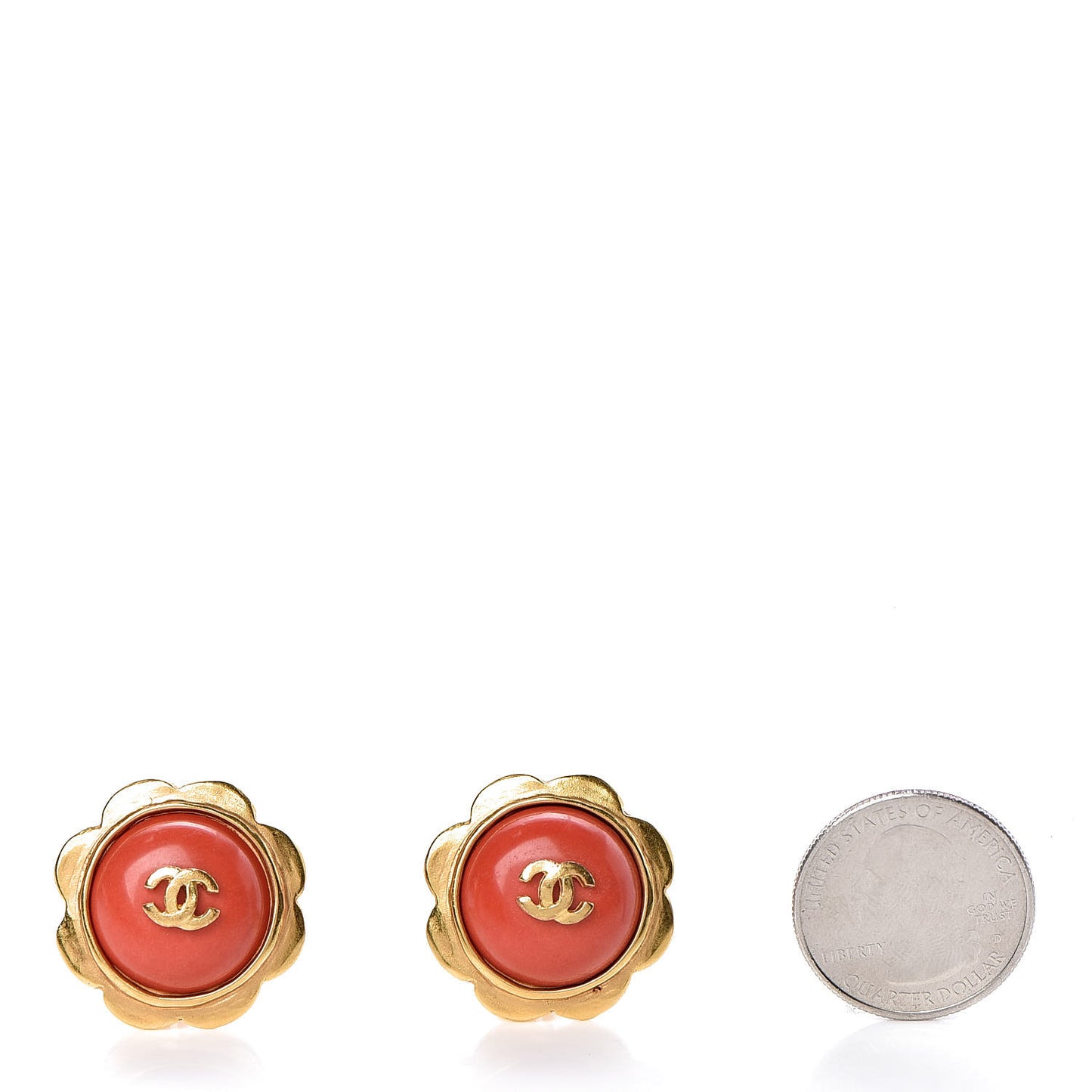 Enamel CC Clip On Earrings Orange Gold
