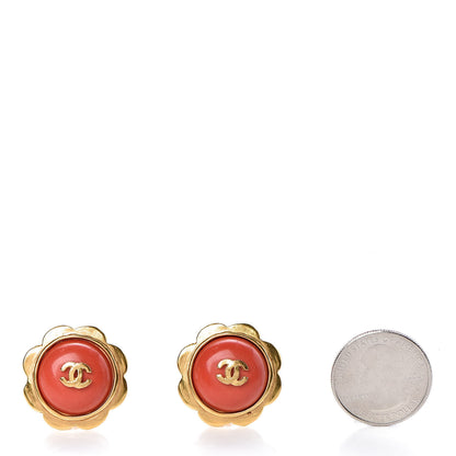 Chanel Enamel CC Clip On Earrings Orange Gold 2 of 4