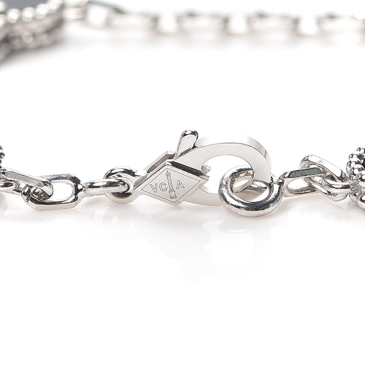 18K White Gold Diamond Black Onyx 5 Motifs Vintage Alhambra Bracelet