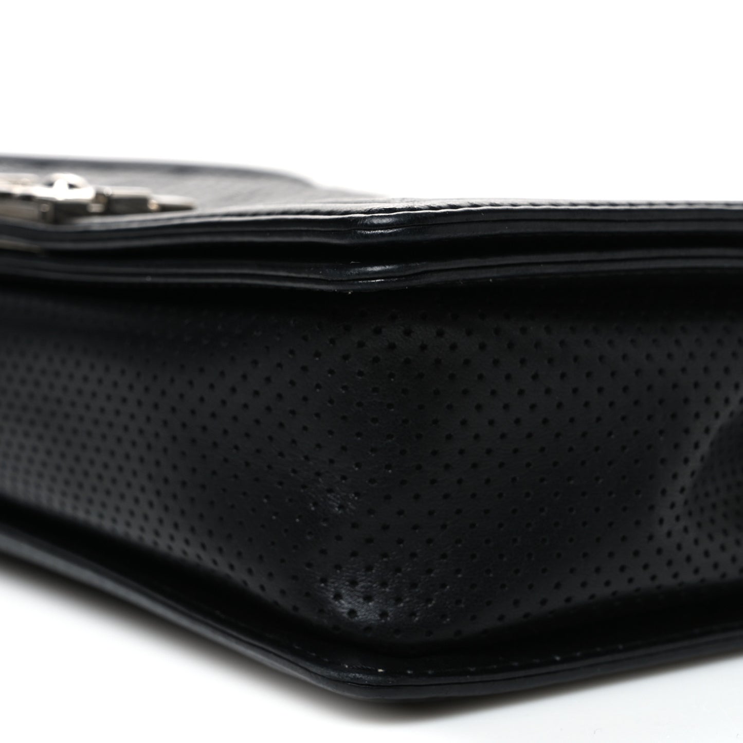 Lambskin Perforated Quilted New Medium Boy Flap Black