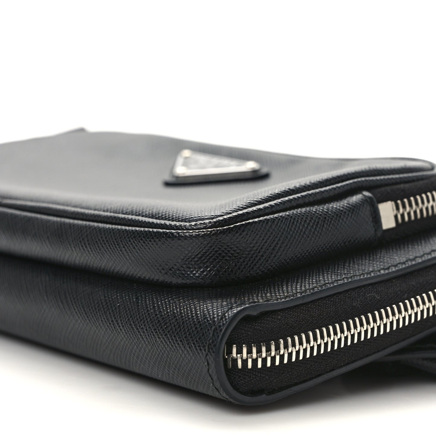 Saffiano Travel Double Zip Crossbody Belt Bag Black