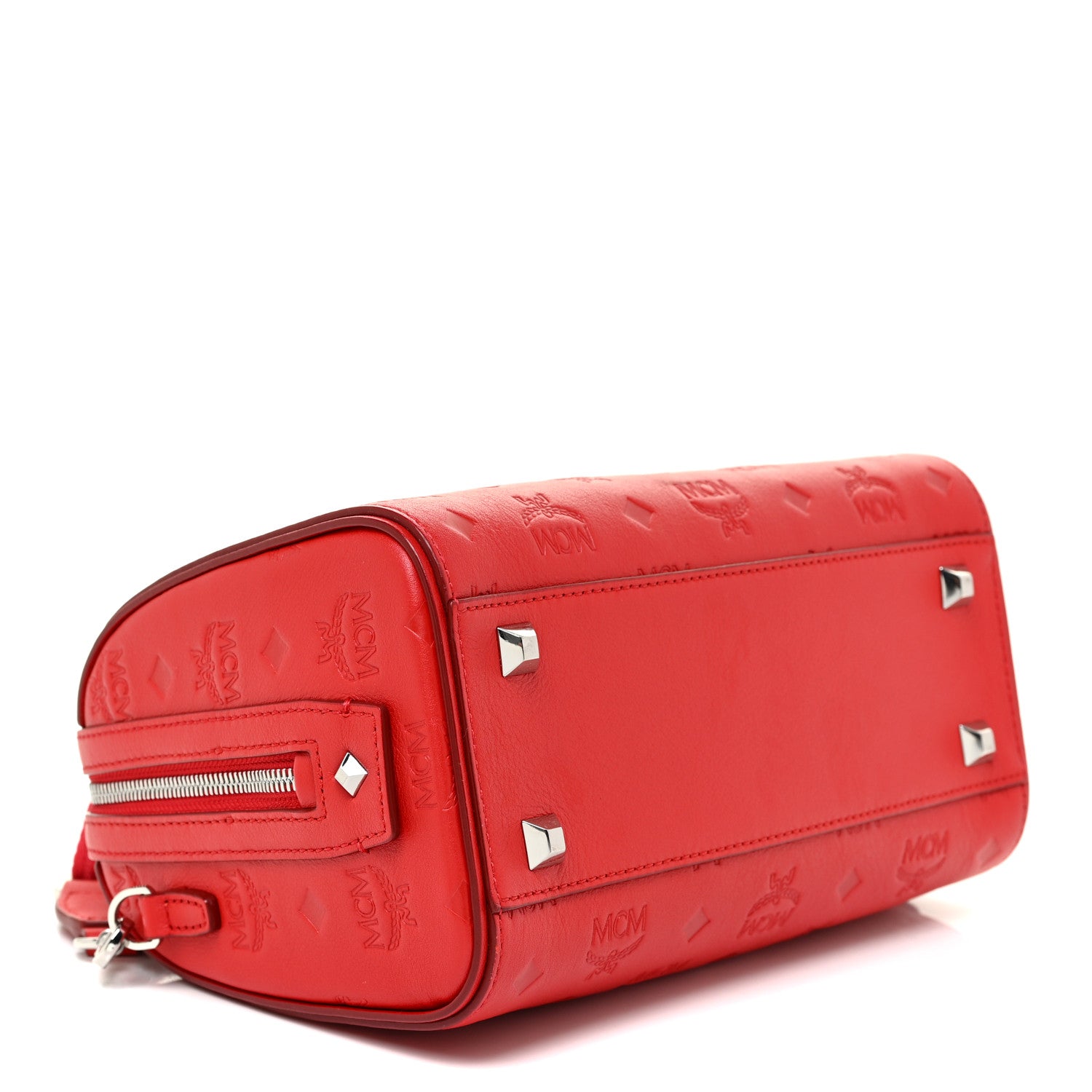 MCM Calfskin Ottomar Monogram Small Essential Boston Bag Viva Red 3 of 8