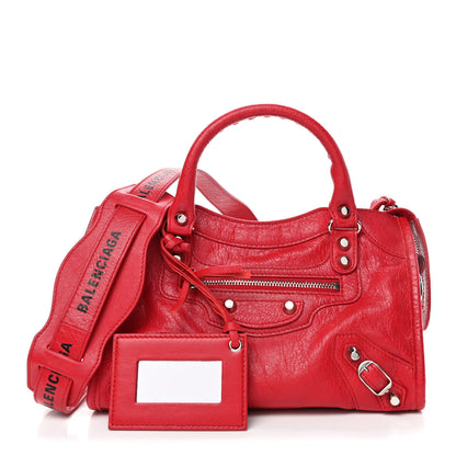Balenciaga Agneau Classic Silver Hardware Mini City Logo Strap Red Black 1 of 4