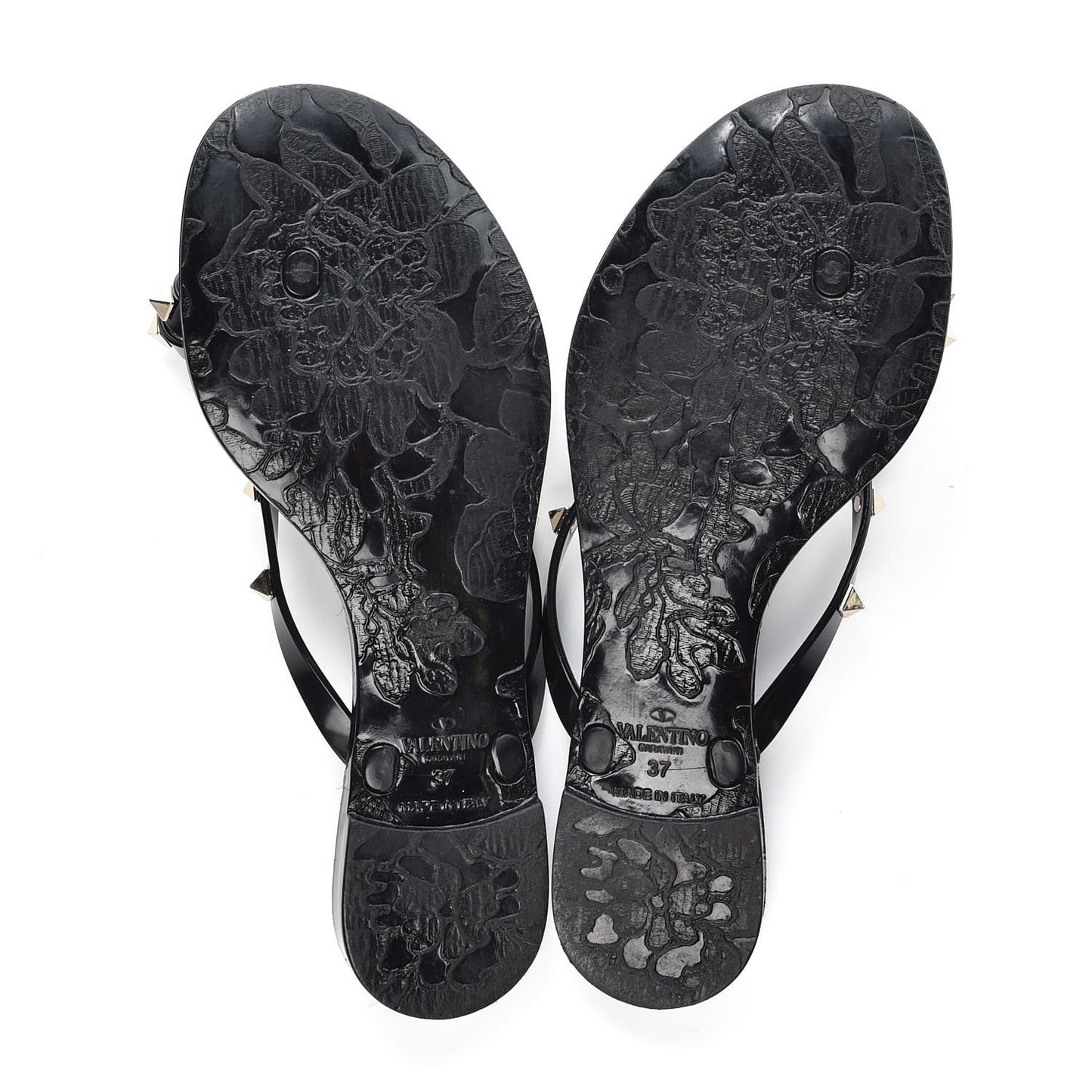 PVC Jelly Rockstud Bow Thong Sandals 37 Black