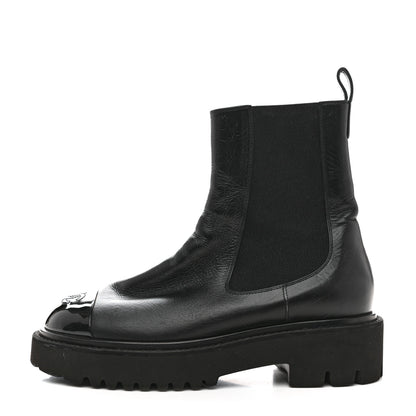 Chanel Crumpled Calfskin Patent Cap Toe Short Boots 39.5 Black 1 of 12