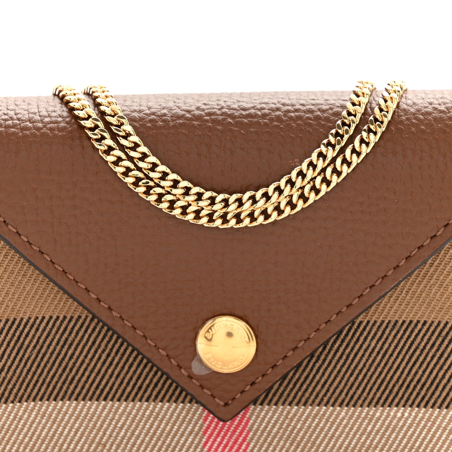 Burberry Grainy Calfskin Vintage Check Jade Card Case On Chain Tan 7 of 10