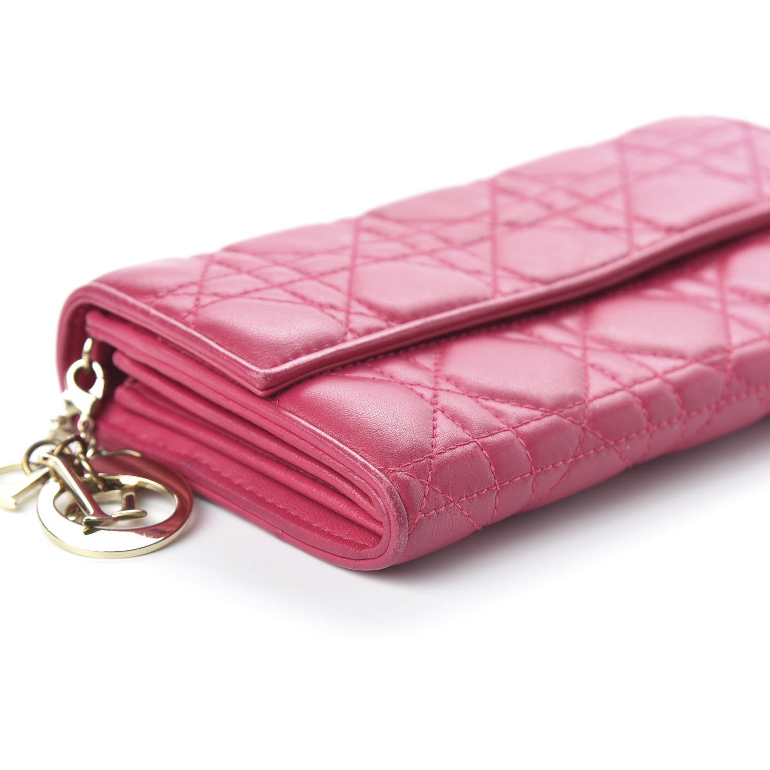 Christian Dior Lambskin Cannage Lady Dior Rendezvous Wallet On Chain Fuchsia 6 of 12