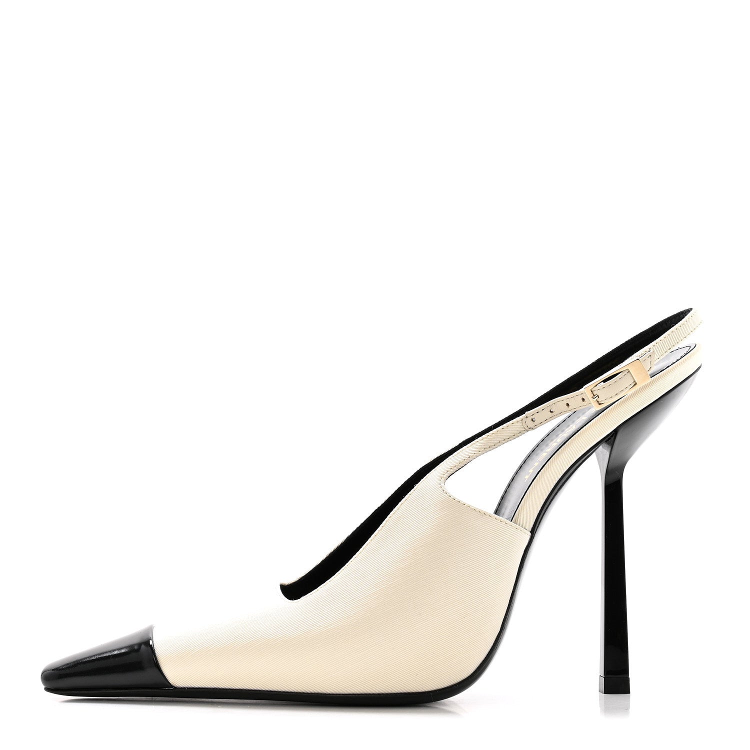 Saint Laurent Satin Calfskin Ines Slingback Pumps 38.5 Ivory Black 1 of 12