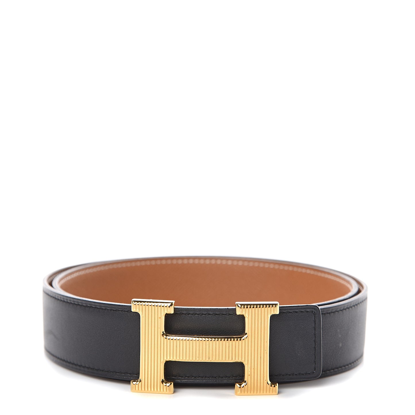 Epsom Swift Strie 32mm H Belt 80 Black Gold