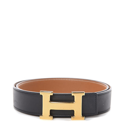Hermes Epsom Swift Strie 32mm H Belt 80 Black Gold 1 of 5