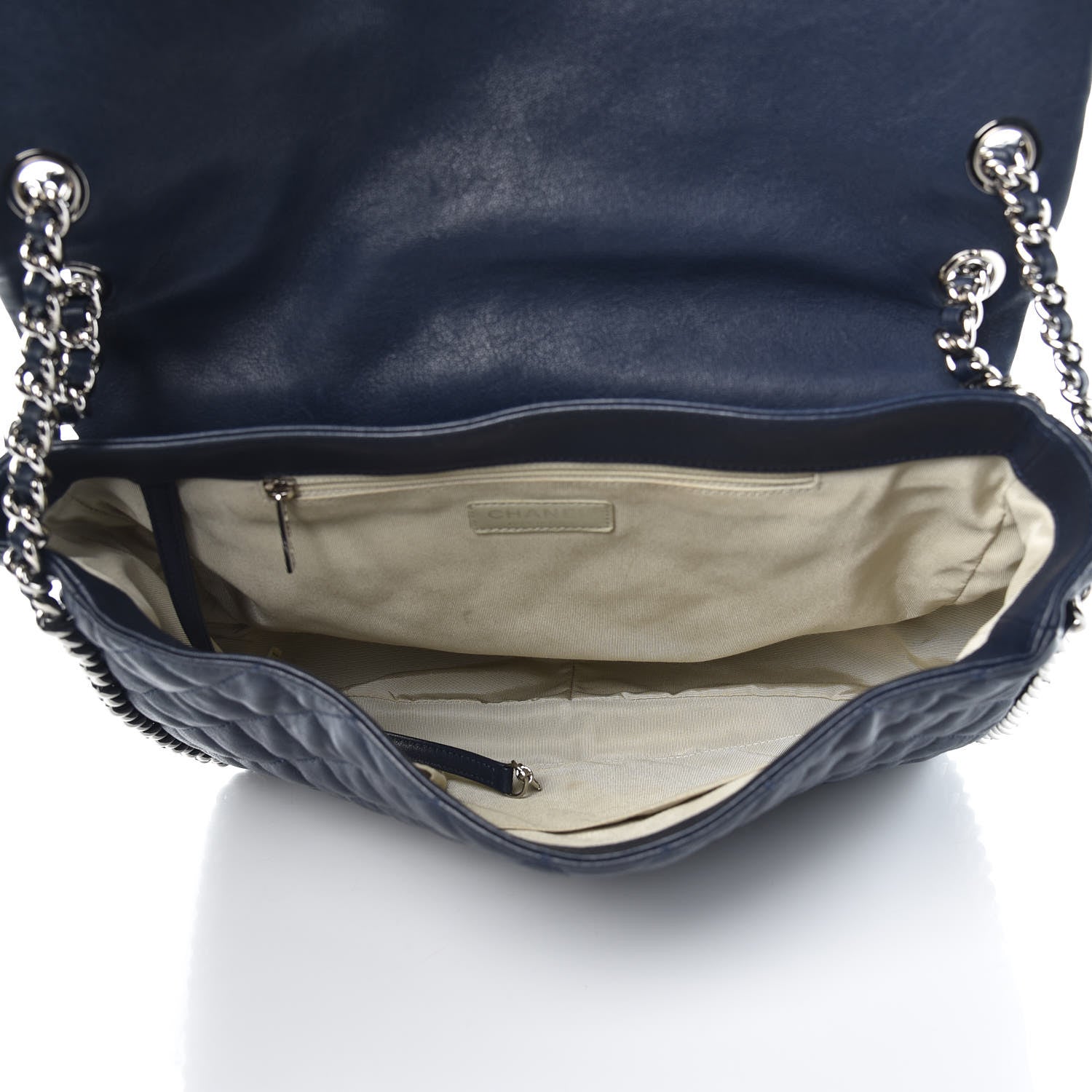 Chanel Washed Lambskin Quilted Chain Around Maxi Flap Dark Navy Blue 5 of 9