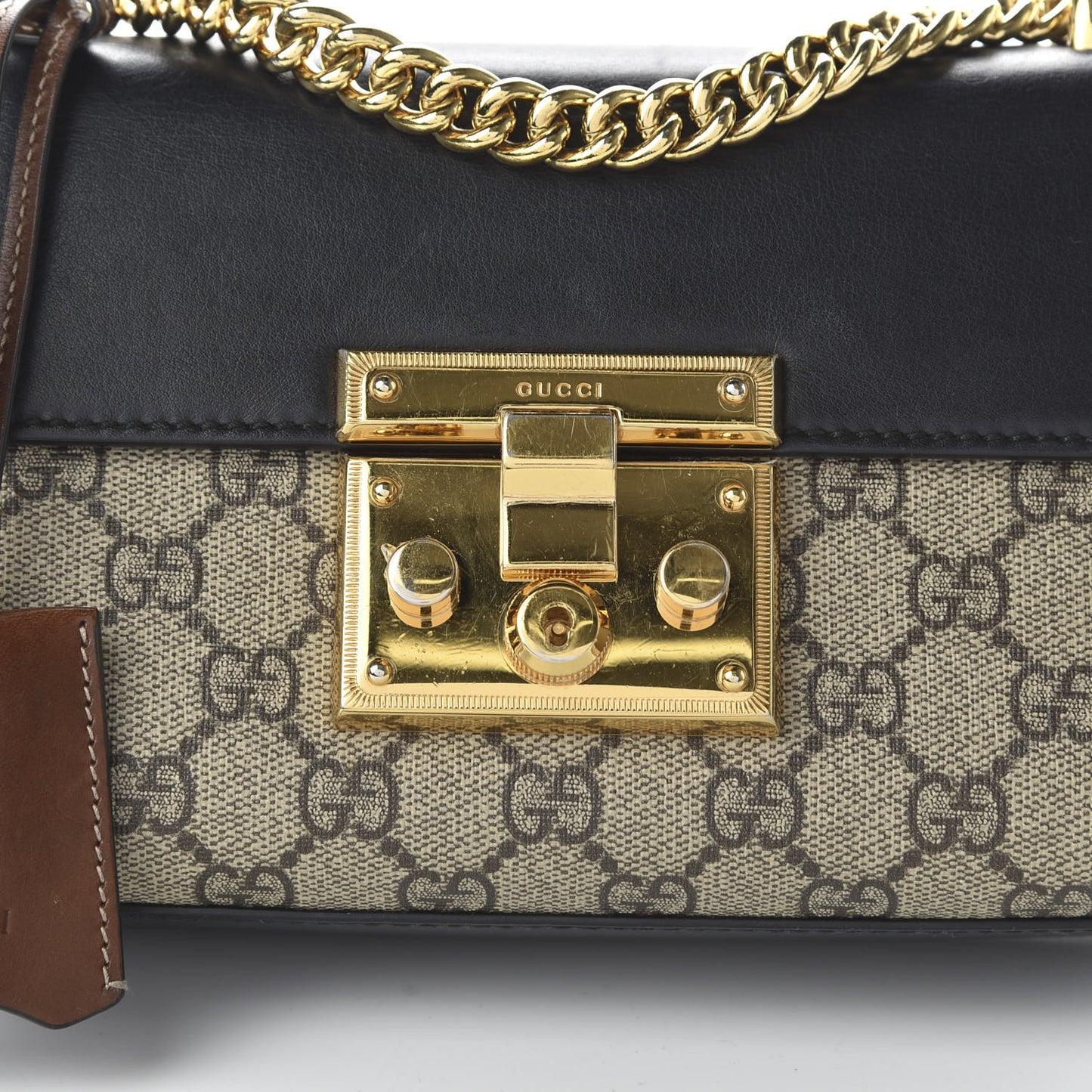 GG Supreme Monogram Calfskin Small Padlock Shoulder Bag Beige Black Cuir