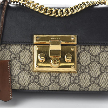 Gucci GG Supreme Monogram Calfskin Small Padlock Shoulder Bag Beige Black Cuir 10 of 11