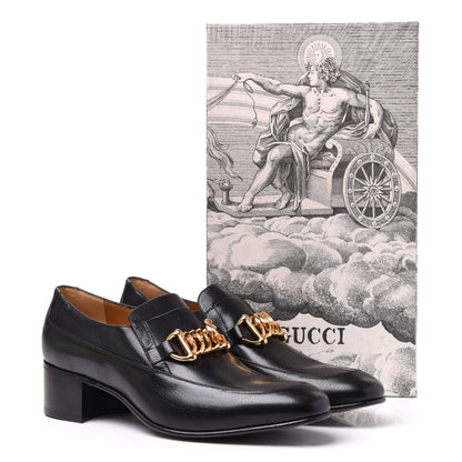 Gucci Goatskin Mens Chain Mid Heel Loafers 10 Black 9 of 9